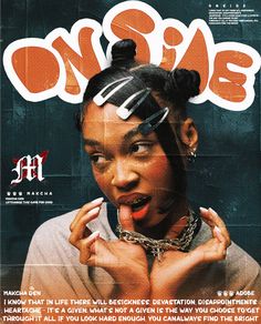 the cover of one side magazine featuring an image of a woman with her tongue out