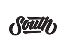 the word south is written in black ink on a white background with an orange and blue stripe