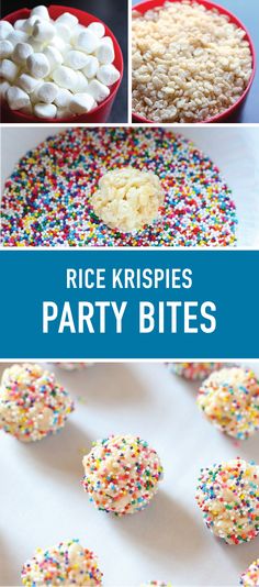 rice krispies party bites with sprinkles on top and in the middle