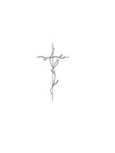 a cross with vines on it is drawn in black and white, against a plain background