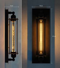 an image of a light that is on the side of a wall with measurements for it