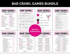 the bar crawl games bundle is shown with instructions