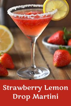 Indulge in the perfect blend of sweet and tangy with our Strawberry Lemon Drop Martini Recipe! This refreshing cocktail combines freshly muddled strawberries, zesty lemon juice, premium vodka, and a hint of sweetness for a burst of flavor in every sip. 🍓🍋🍸 #StrawberryLemonDrop #MartiniRecipe #CocktailHour" Pickle Juice Martini, Strawberry Lemon Drop Martini, Strawberry Lemon Drop, Lemon Drop Martini Recipe, Martini Recipes Easy, Key Lime Pie Martini, Lemon Drop Recipe, Dirty Martini Recipe, Strawberry Martini