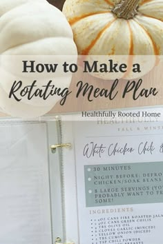 how to make a rotating meal plan with pumpkins and other food items on the table