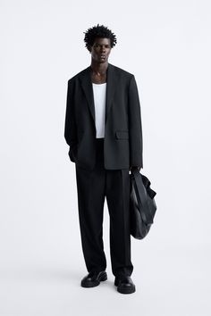 Oversized Suits Men, Satellite Video, Men Blazer Outfit, Black Blazer Men, All Black Suit, Zara Suits