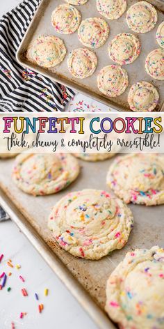 cookies with sprinkles are on a cookie sheet and in a baking pan