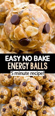 no bake energy balls with chocolate chips on top