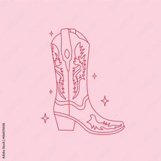 a drawing of a cowboy boot with stars on the bottom and heel, against a pink background