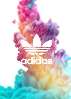 the adidas logo is painted in pink and blue