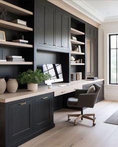 Office Wall Unit Ideas, Study Built Ins, Office Cabinets Ideas, Built In Office, Built In Desk And Shelves, Built In Bookcases, Home Office Built Ins, Office Built Ins