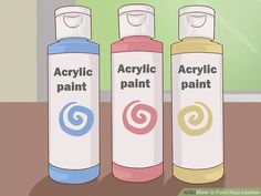 three different types of acrylic paint are shown in this graphic above the words acrylic paint and how to paint leather