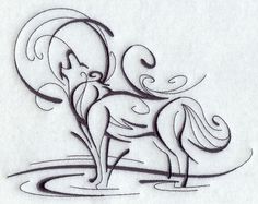 a drawing of a horse with swirls on it's face and tail in the water