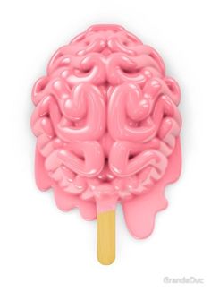 a pink lollipop with the shape of a brain on it