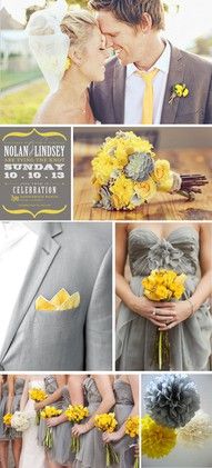 yellow and gray wedding flowers are featured on pinterest