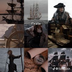 there are pictures of pirates and ships in the ocean, with caption that reads pirate @ tulipixx