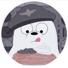 an image of a cartoon character with food in front of him on a circular background