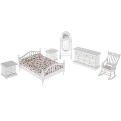 Miniature White Bedroom Furniture | Hobby Lobby | 1337948 White Wooden Bedroom, Mirror Chair, Bedside Table Size, Maileg Mice, Wooden Bedroom Furniture, Frozen Toys, Lps Toys, Dollhouse Bedroom, Miniature Set