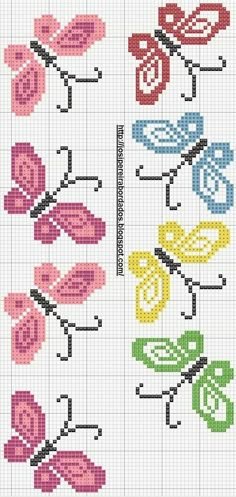 the cross stitch pattern is designed to look like an image of flowers and butterflies in different colors