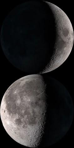 two phases of the moon in black and white