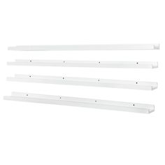 three white shelves are shown against a white background