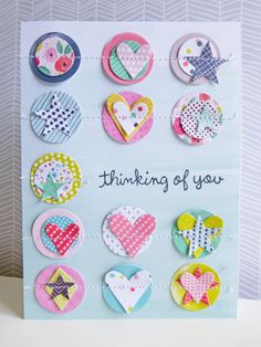 a card with lots of different buttons on it