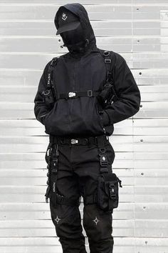 Elevate your techwear style with Techwear Division #techwear #darkwear #techwearoutfits #warcore Male Tactical Outfit, Techwear Men Outfit, Goth Types, Aesthetic Clothes Men, Mens Techwear, Cyberpunk Streetwear, Aesthetic Male Outfits, Techwear Men, Streetwear Cyberpunk