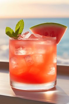 This image showcases a delicious Watermelon Sour Cocktail, blending watermelon juice, bourbon, and lemon juices, topped with mint. Perfect for summer get-togethers, it embodies a vibrant mix of refreshing flavors. Fresh Watermelon Juice, Perfect Watermelon, Easy To Make Cocktails, Watermelon Drink, Fresh Watermelon, Watermelon Juice, Cocktail Making