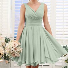 Questions? Leave A Comment Below! Knee Length Light Green Dress, Middle School Formal Dresses Green, Bridesmaid Dresses Short Sage Green, Dusty Sage Bridesmaid Dresses Short, Mint Green Dress Teen, Chiffon Dresses Midi For Juniors, Short Chiffon Bridesmaid Dress, Teenage Bridesmaid Dresses Short, Short Pastel Bridesmaid Dresses