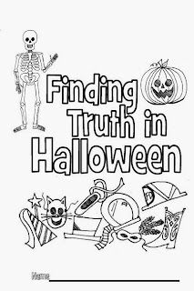 a coloring page for halloween with the words, finding truth in halloween written below it