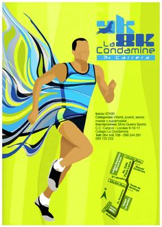 a man is running on a green and blue background with the words la contamine