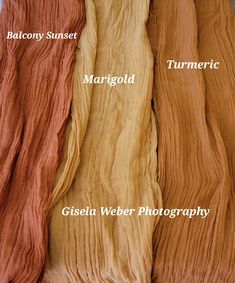 four different colors of fabric are shown in this image, with the names on them