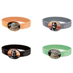 four star wars wristbands with the baby yoda on them