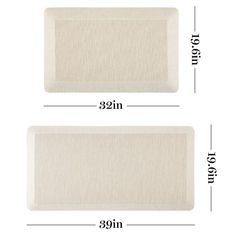 two beige placemats with measurements for each one and the other side is shown