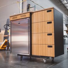 a large metal cabinet sitting inside of a warehouse