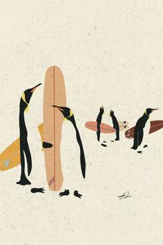 Weekend Warriors poster by Fabian Lavater | Displate - get yours now! Penguin Tattoo, Surf Poster, Graph Design, Doodle Illustration, Weekend Warrior, Vintage Poster Art, Surf Art, Kids Room Art, Graphic Poster