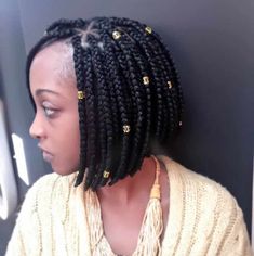 Bob Box Braids Styles, Bob Box Braids, Hairstyles With Beads, Box Braids Pictures, Triangle Box Braids, Trendy We Fryzurach, Twist Box Braids