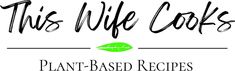 the logo for this wife cooks plant - based recipes, with an image of a green leaf