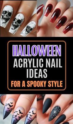 Halloween Acrylic Nail Ideas, Acrylic Nail Ideas, Costume College, Halloween Manicure, Orange Nail Designs, Halloween Acrylic, Eyeball Art, Long Square Nails, Halloween Beauty