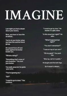 an image with the words imagine written on it in white and black, against a dark background