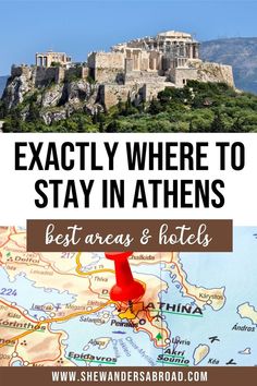 a map with the words exactly where to stay in athens