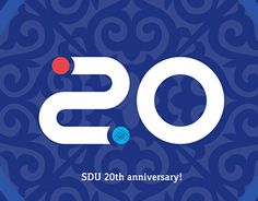 the 20th anniversary logo is displayed on a blue background with white and red circles around it