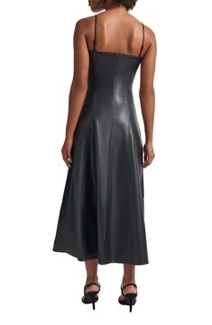 Feel your most stunning in this faux-leather midi dress with a bustier-inspired bodice that gets support from underwire details. 52" length (size X-Small) Hidden back-zip closure Sweetheart neck Adjustable straps 100% viscose with polyurethane coating Hand wash, dry flat Imported Leather Midi Dress, Sweetheart Neck, Nordstrom Store, Signature Design, Black Midi Dress, Nordstrom Dresses, Bodice, Adjustable Straps, Top Brands