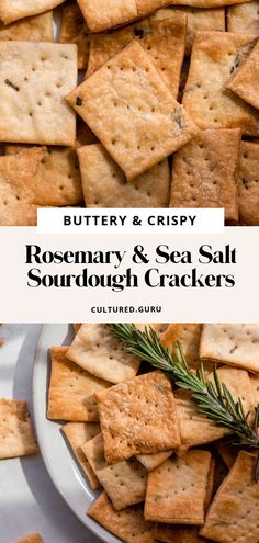 rosemary and sea salt sourdough crackers on a plate