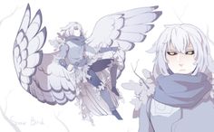 an anime character with white hair and wings