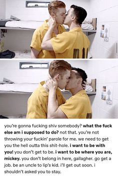 two men in yellow shirts are kissing each other and the caption says, you're