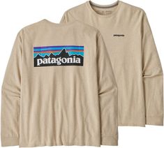 Made from sturdy recycled cotton and postconsumer recycled polyester  the men's Patagonia LS P-6 Logo Responsibili-Tee long-sleeve shirt has taped shoulder seams for comfort and fit retention. Patagonia Outfit Mens, Patagonia Sale, Patagonia Shirt, 6 Logo, Patagonia Outfit, Patagonia Shirts, Patagonia Better Sweater, Brown Tshirt, Mens Flannel Shirt