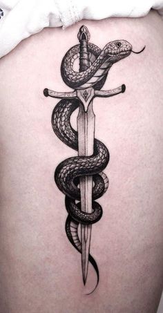 Sternum Tattoos For Women, Snake And Dagger Tattoo, Sternum Tattoos, Underboob Tattoo Designs, Blade Tattoo, Cobra Tattoo, Tattoo Snake, Serpent Tattoo, Knife Tattoo