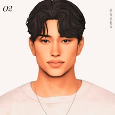 an animation image of a man with black hair and brown eyes, wearing a white t - shirt