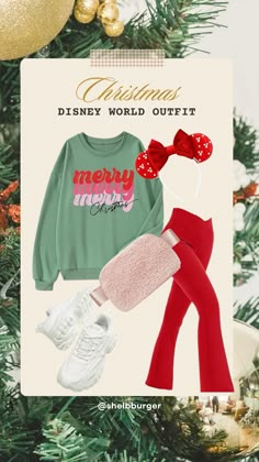 Disney World Christmas Outfit - red, green, & pink - green merry sweatshirt with red and pink font - red flared leggings - red and white pearl Disney World ears - pink Sherpa belt bag - white sneakers (these are great for walking - I own them!) Follow my shop @shelbburger on the @shop.LTK app to shop this post and get my exclusive app-only content! #liketkit #LTKtravel #LTKHoliday #LTKsalealert @shop.ltk https://liketk.it/4pQxW Disney Park Christmas Outfits, Disney Outfits Winter Women, Disney Night Outfit, Disney Very Merry Christmas Party Outfit, Red Pink And Green Christmas, Fall Outfits2023, Disney Outfits Women Christmas, Christmas Disney Outfits Women, Christmas Disney World Outfits