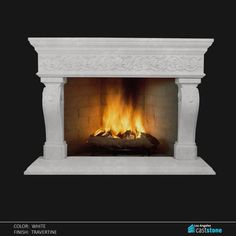 an image of a fireplace with fire burning in it's side and black background